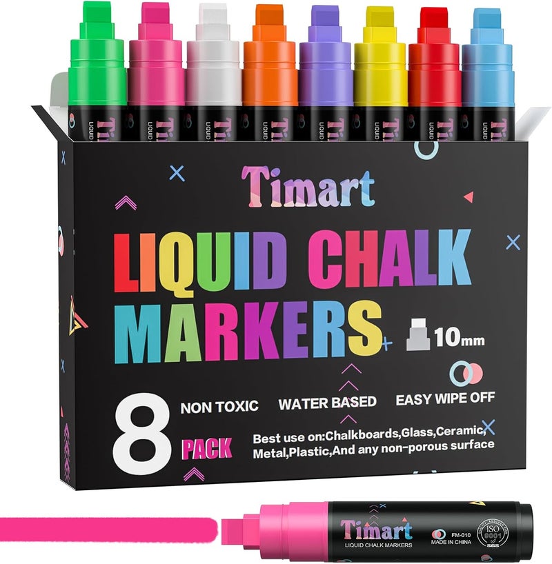 Timart Window Markers, Jumbo Liquid Chalk Markers for Rock Painting, Poster, Blackboard, Stone, Ceramic, Glass, Wood, Canvas, Wide Tip 10mm, 8 Colors - Image 1